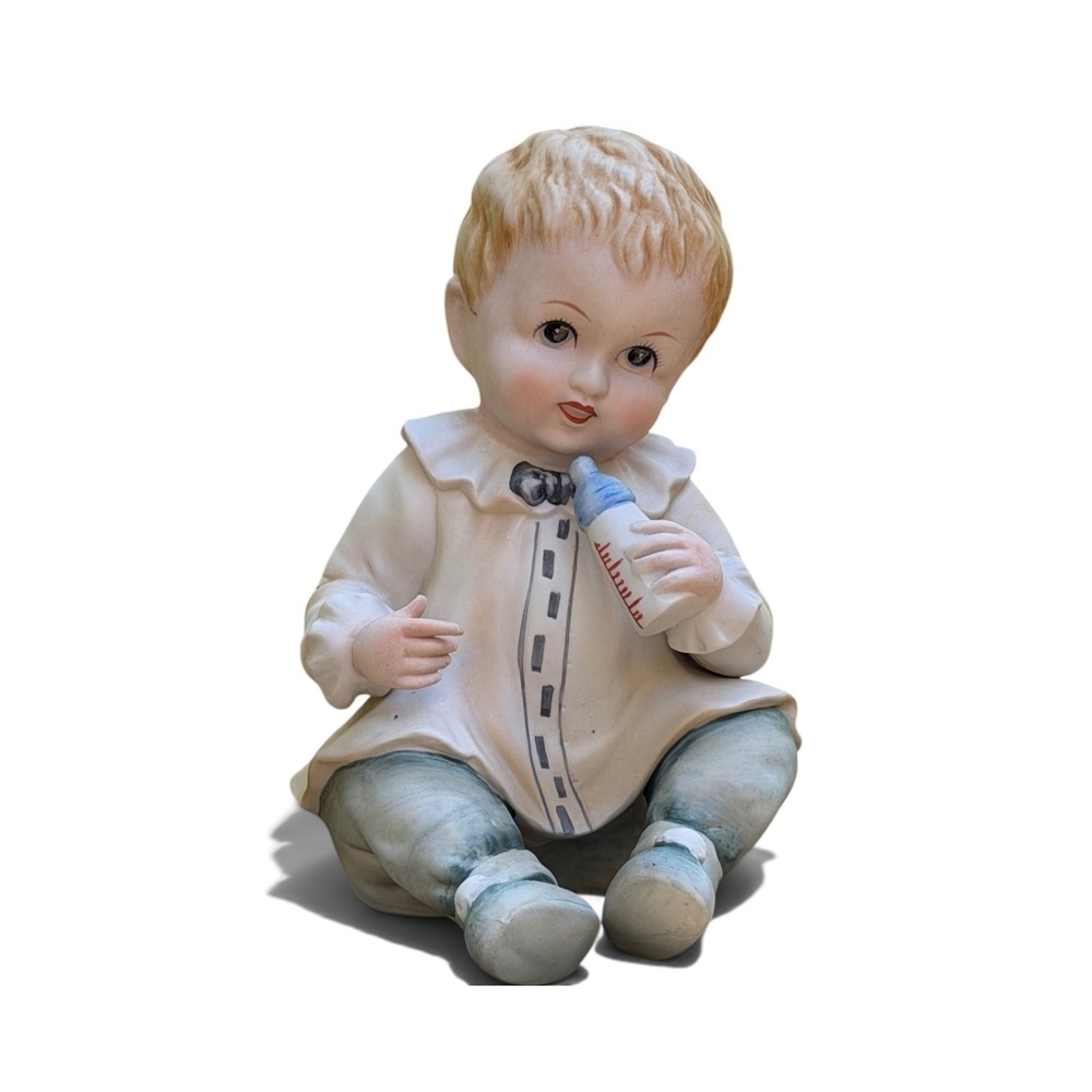 Lefton China Baby Boy Figurine Hand Painted Porcelain KW1927 Blue White